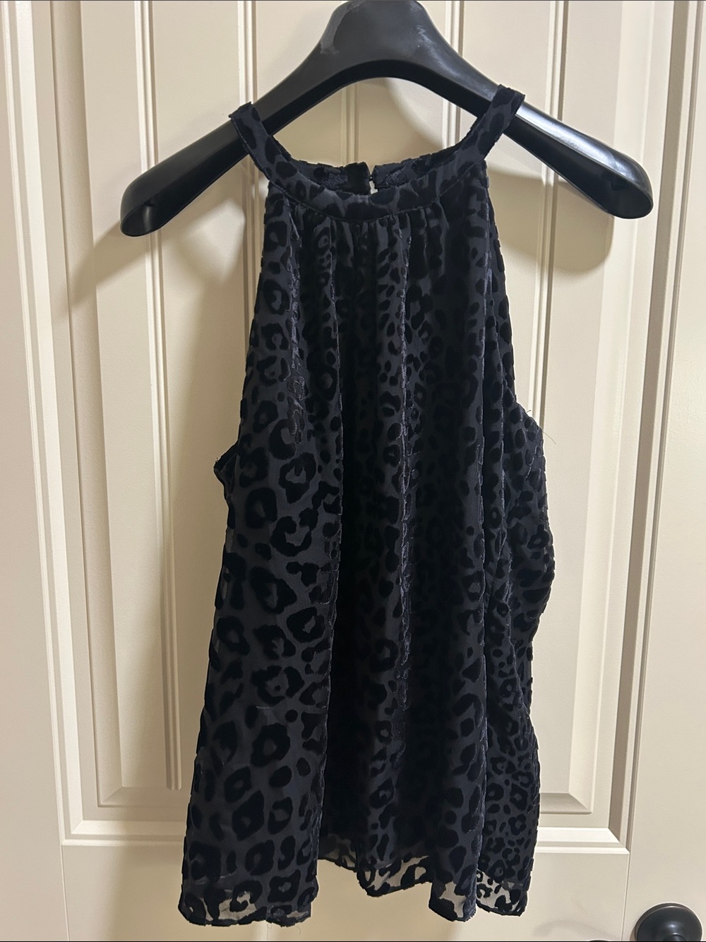 White House Black Market Black Velvet Leopard Halter Camisole